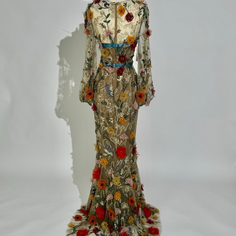 Brand New US 8 MARCHESA Embroidered Organza Floral Evening Gown - Picture 11 of 13